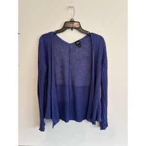 Eileen Fisher Linen Cardigan Sweater Women's Size Small Purple Ribbed Open Front